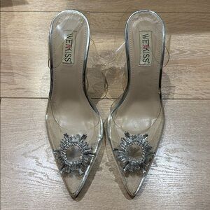 WETKISS Silver Clear Heels for Women